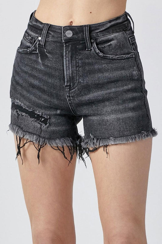 RISEN Raw Hem Denim Shorts with Pockets - Clothes For Her Online Store