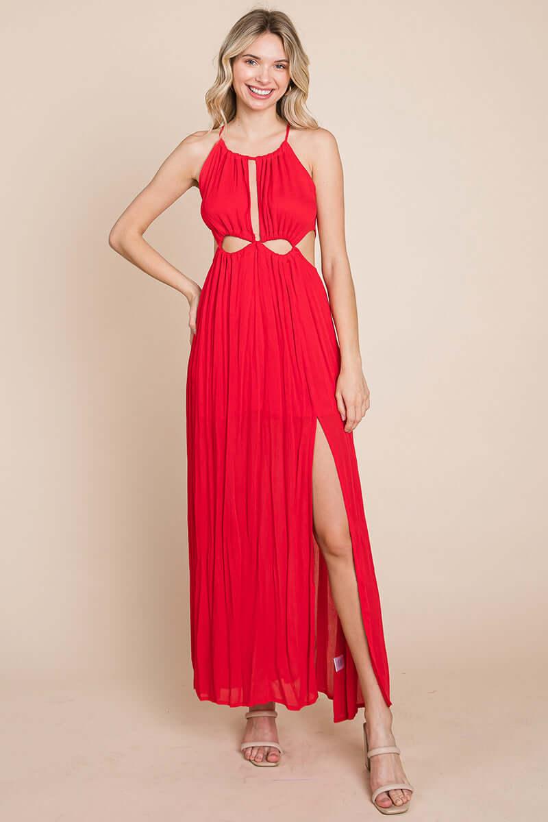 Split Front Cut Out Halter Maxi Dress