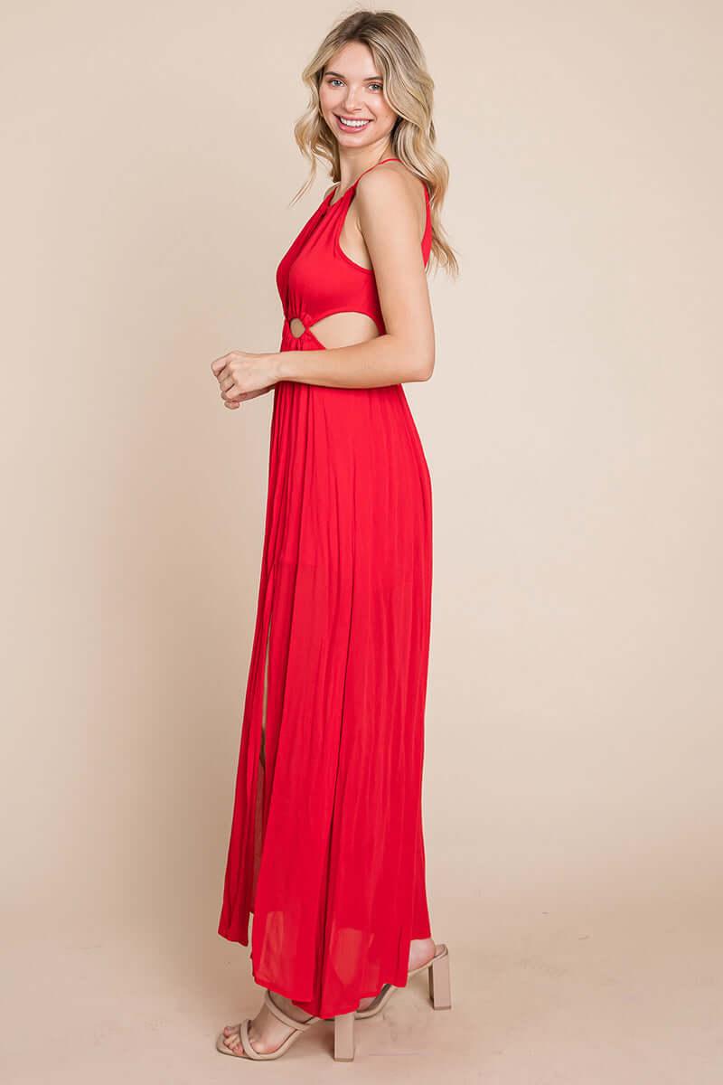 Split Front Cut Out Halter Maxi Dress