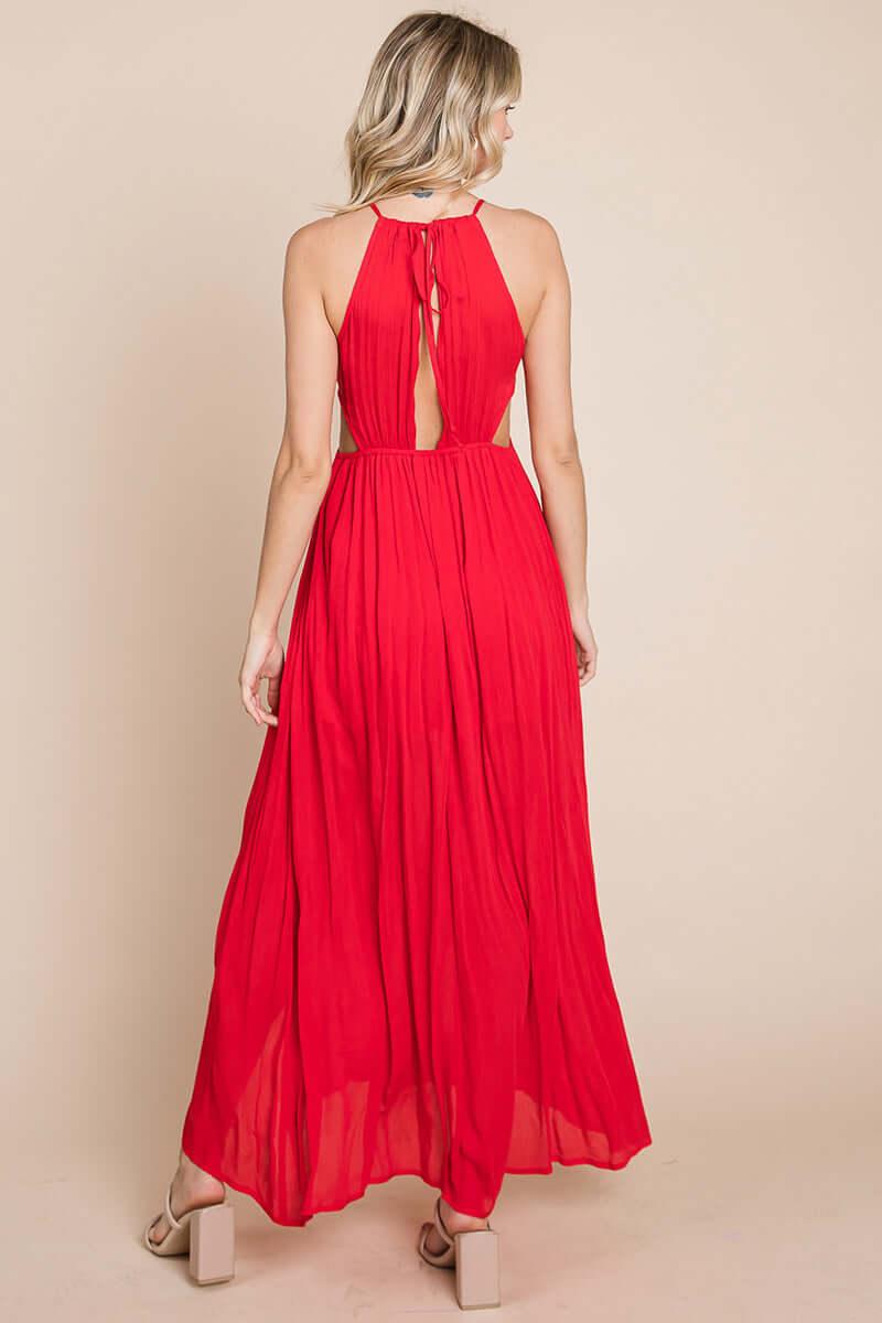 Split Front Cut Out Halter Maxi Dress