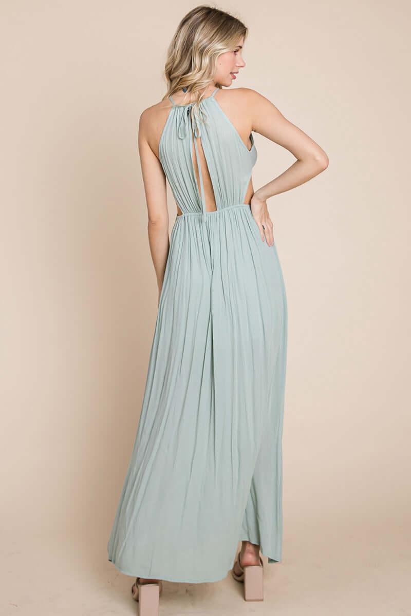 Split Front Cut Out Halter Maxi Dress