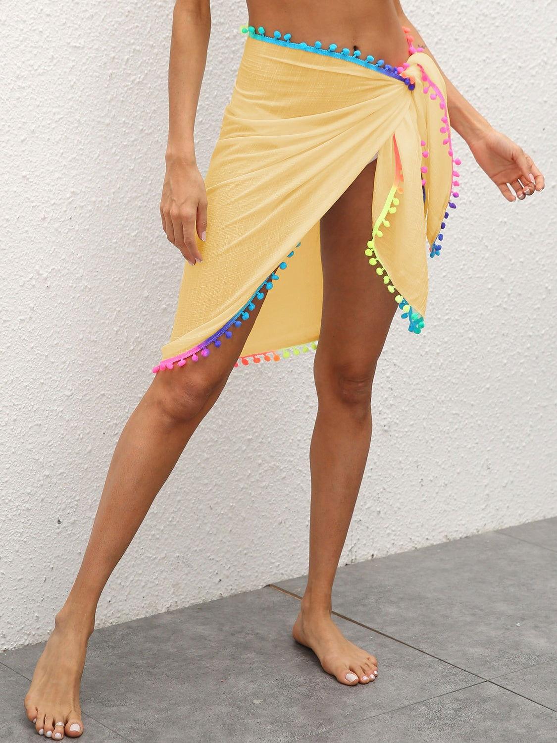 Rainbow Pompom Trim Swim Skirt - Clothes For Her Online Store
