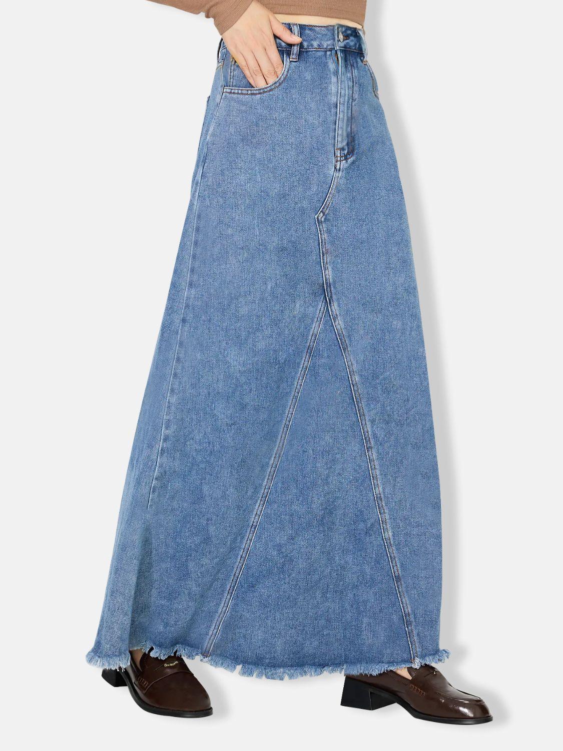Raw Hem Maxi Denim Skirt - Clothes For Her Online Store