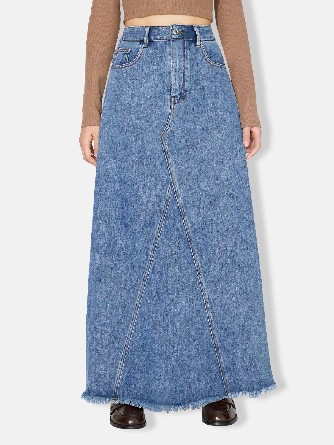 Raw Hem Maxi Denim Skirt - Clothes For Her Online Store