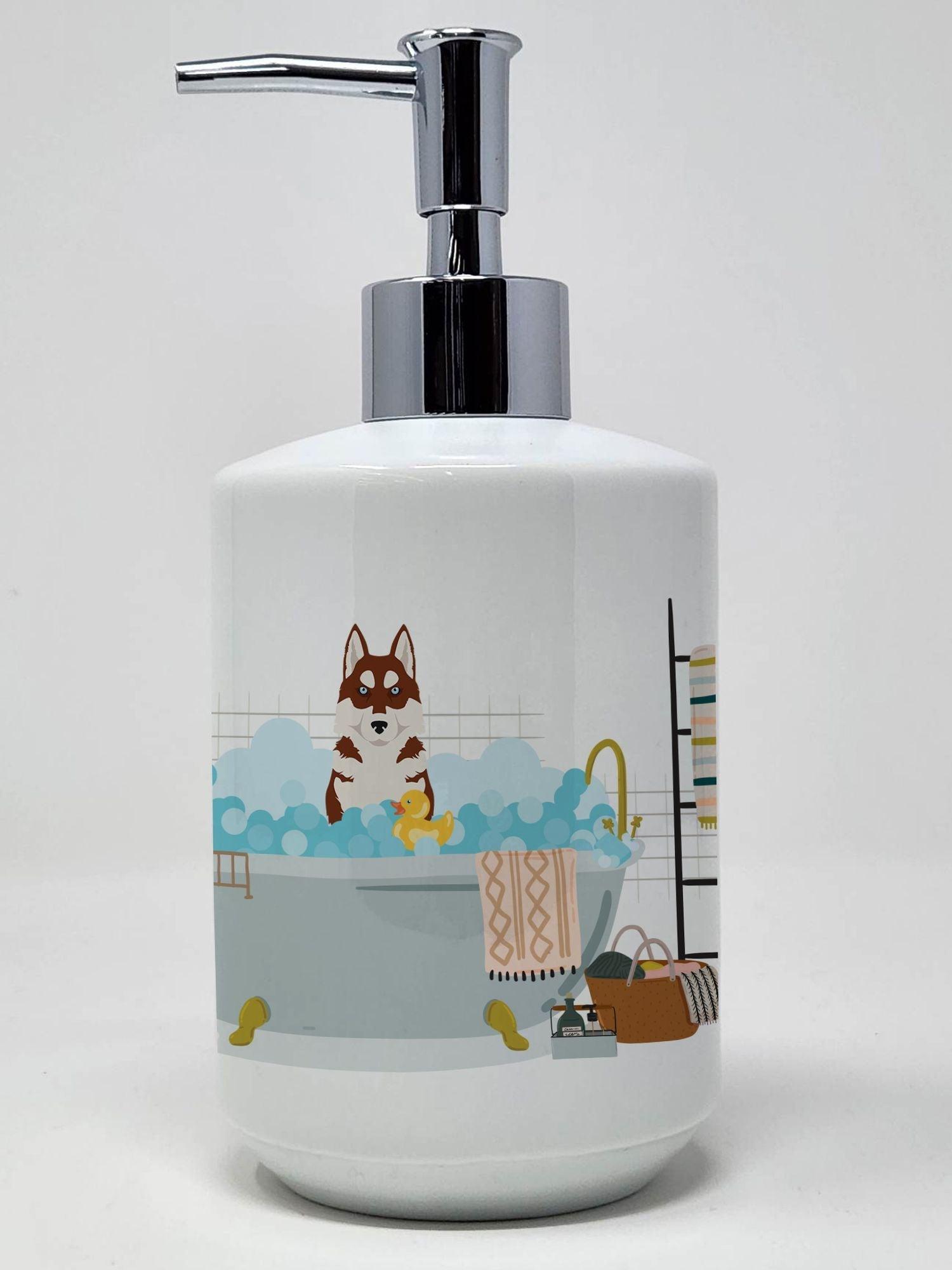 Red Siberian Husky Ceramic Soap Dispenser Hand Soap Dispenser Pump Bottles for Bathroom Kitchen, Empty Refillable Liquid Soap Container - Clothes For Her Online Store
