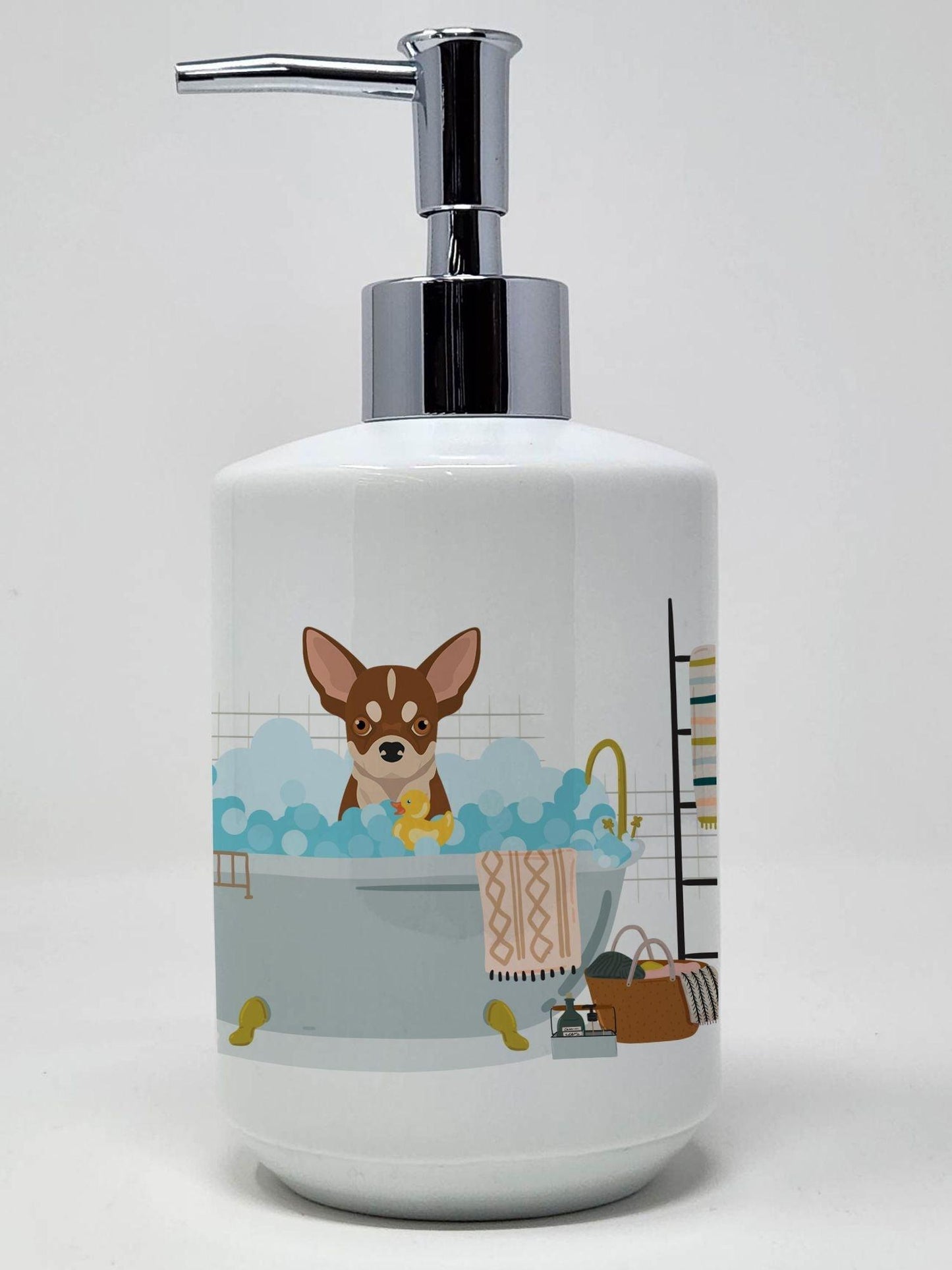 Red and White Chihuahua Ceramic Soap Dispenser Hand Soap Dispenser Pump Bottles for Bathroom Kitchen, Empty Refillable Liquid Soap Container