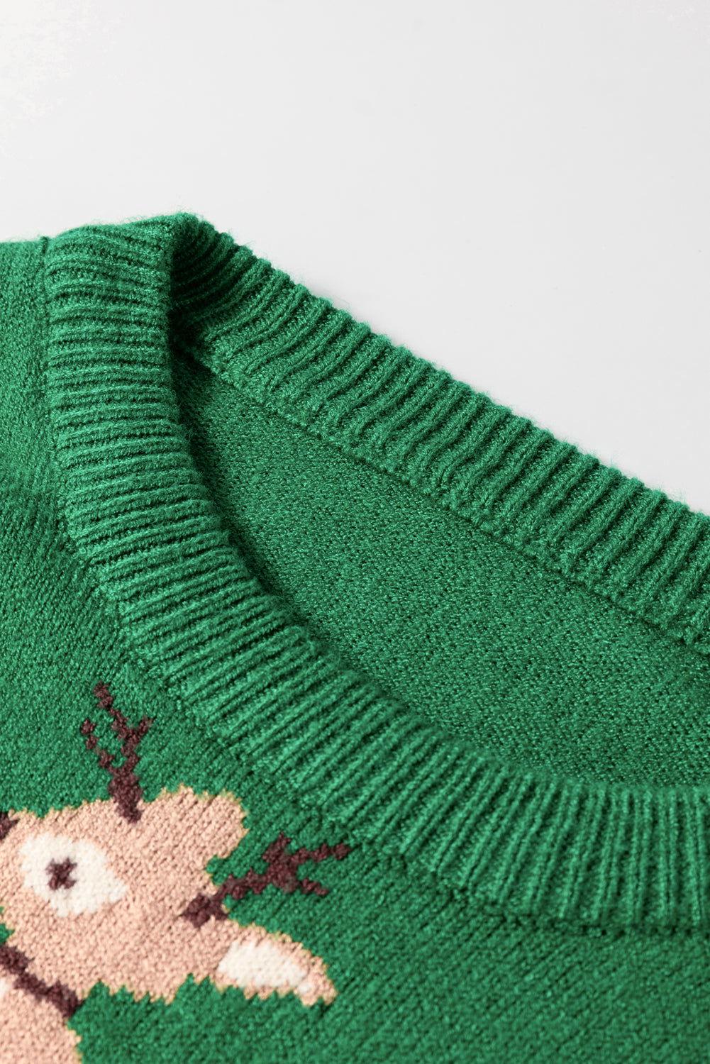 Reindeer Round Neck Drop Shoulder Sweater - Clothes For Her Online Store