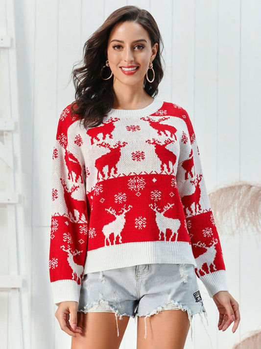 Reindeer Round Neck Sweater - Clothes For Her Online Store