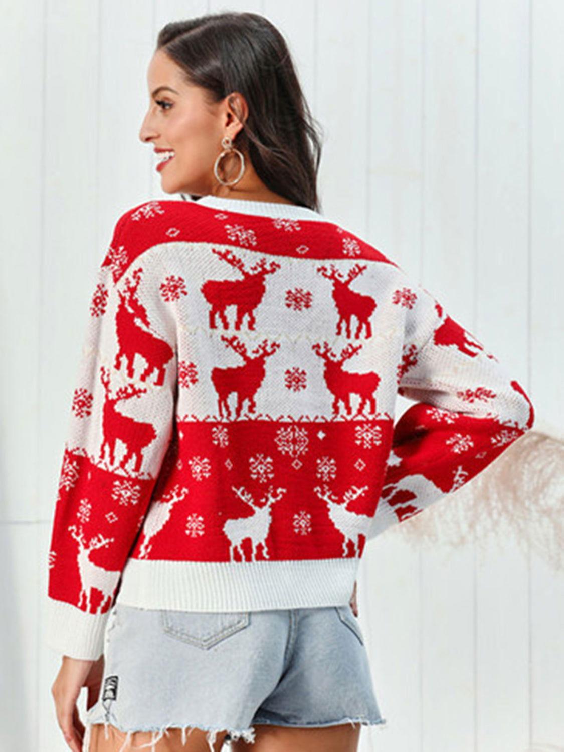 Reindeer Round Neck Sweater - Clothes For Her Online Store