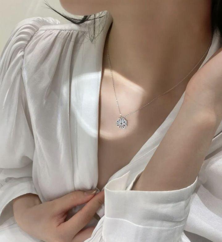 Retro Magnetic Folding Heart Shaped Four Leaf Clover Pendant Necklace Women Love Clavicle Chain Gifts Openable Choker Jewelry - Clothes For Her Online Store