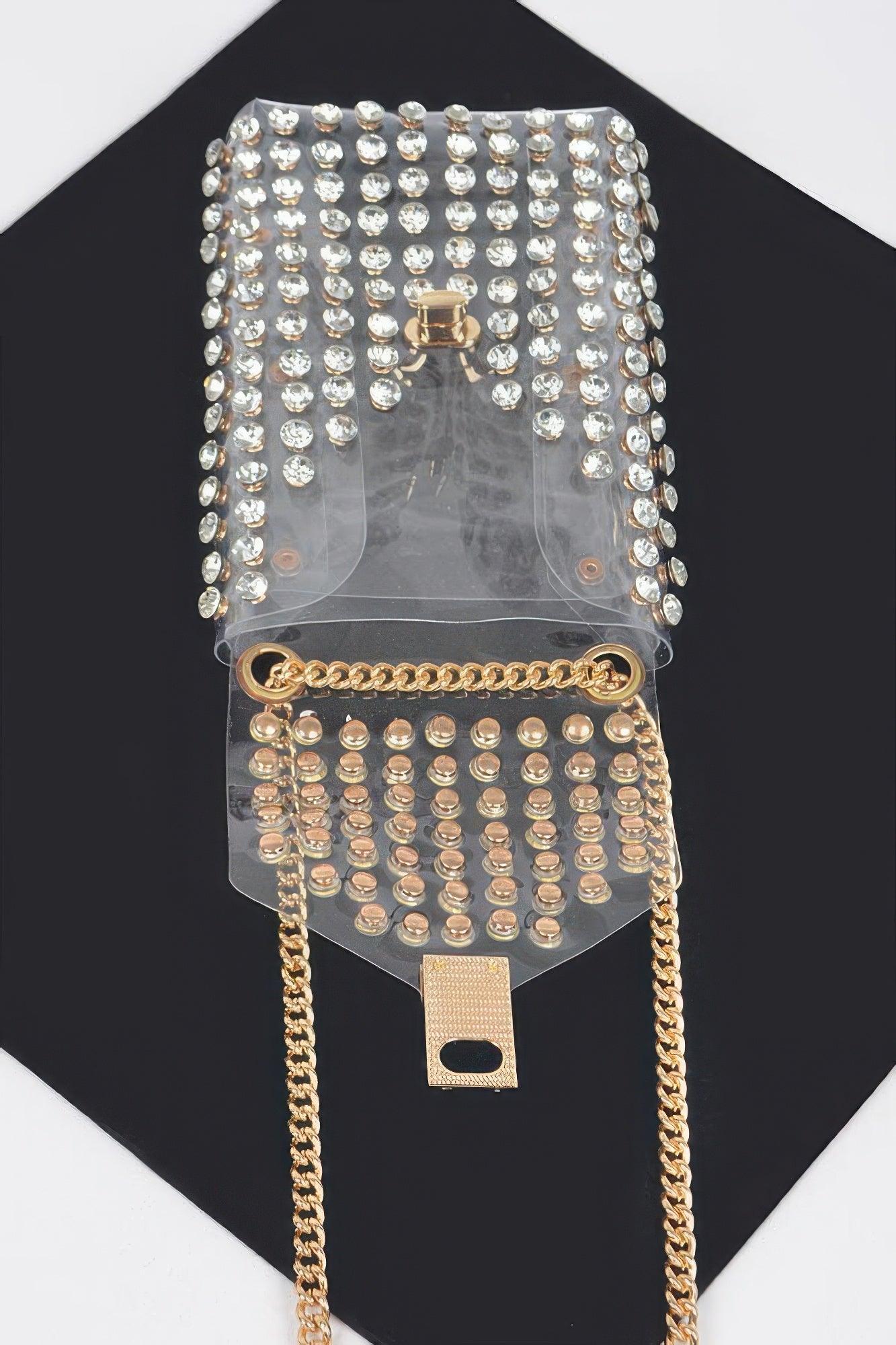 Rhinestone Clear Belt Bag W/chain - Clothes For Her Online Store