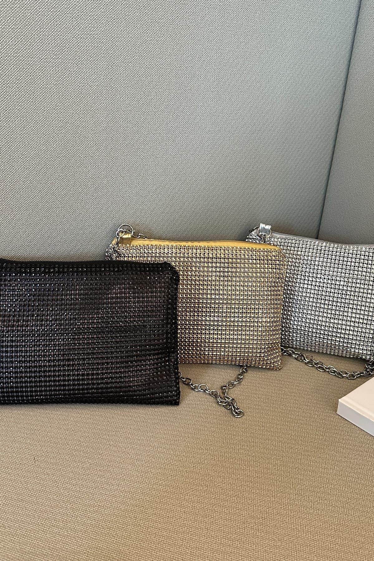 Rhinestone Polyester Chain Crossbody Bag - Clothes For Her Online Store