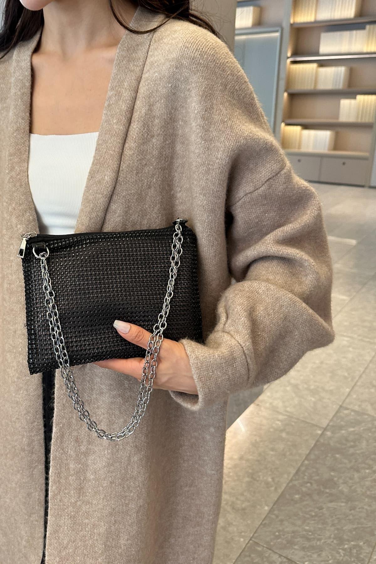 Rhinestone Polyester Chain Crossbody Bag - Clothes For Her Online Store