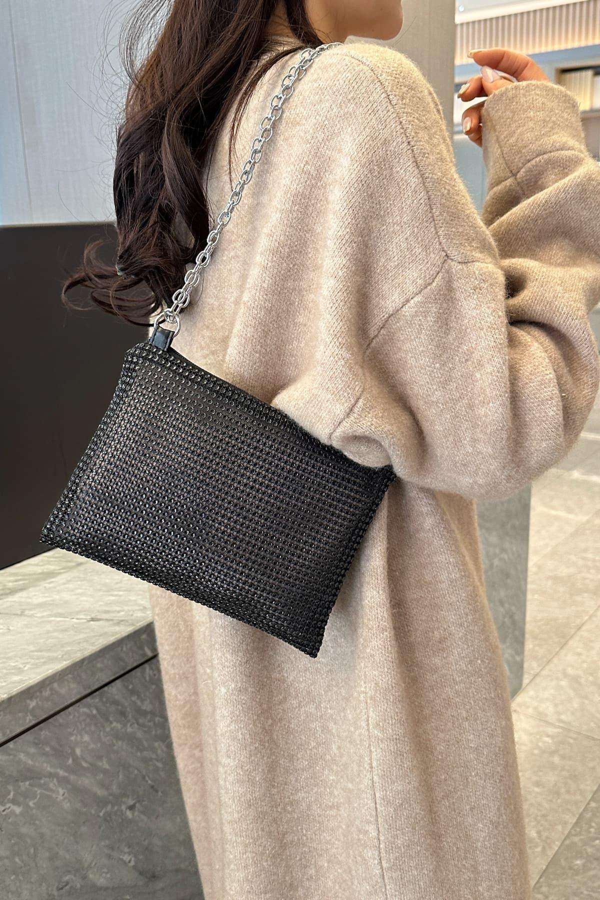 Rhinestone Polyester Chain Crossbody Bag - Clothes For Her Online Store