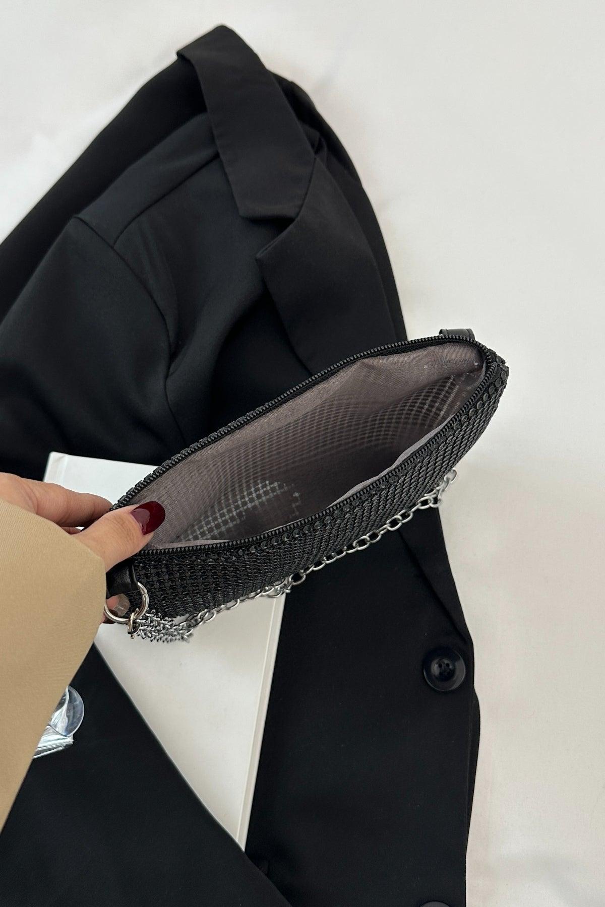 Rhinestone Polyester Chain Crossbody Bag - Clothes For Her Online Store