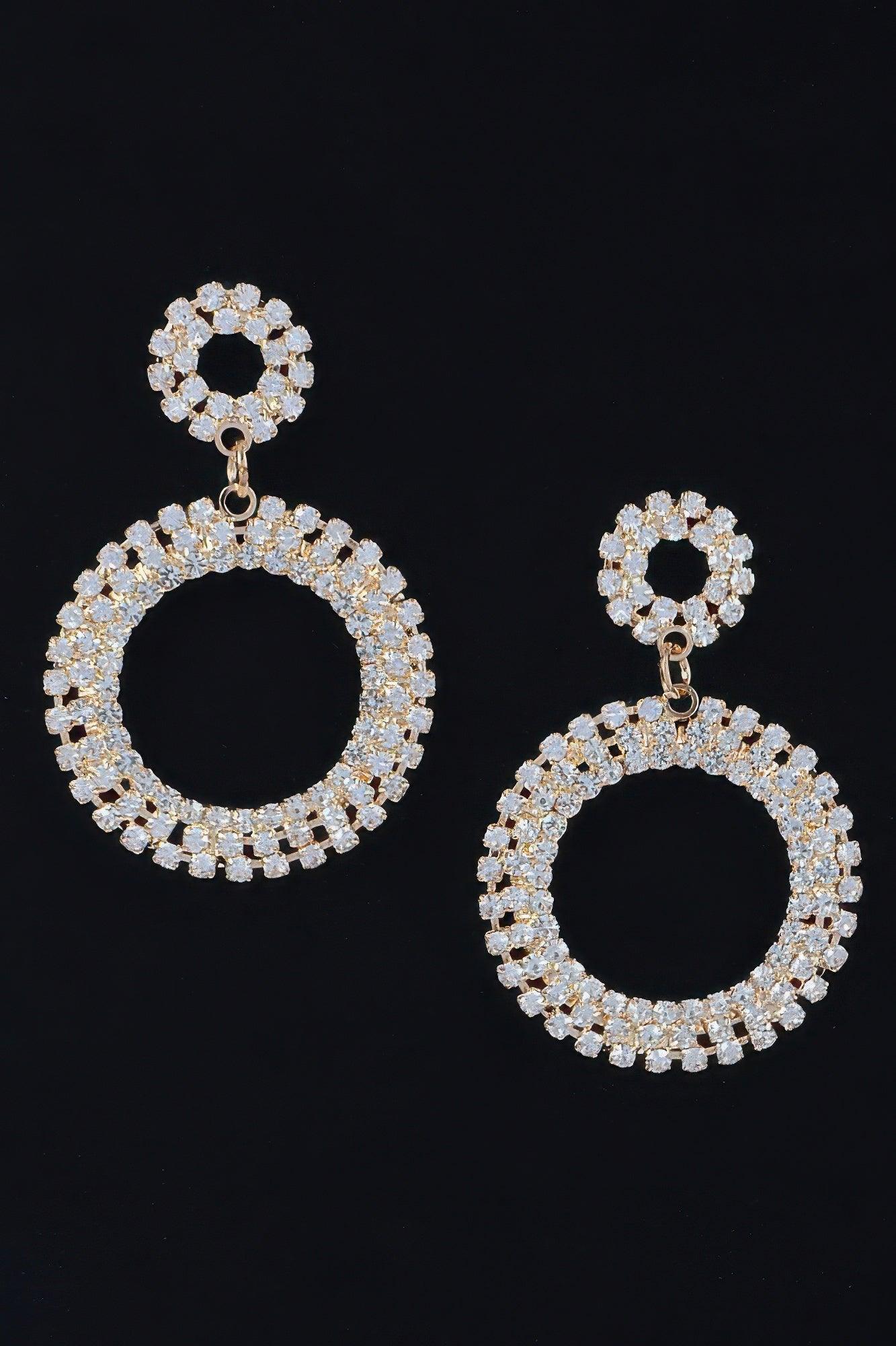 Rhinestone Round Circle Dangle Earring - Clothes For Her Online Store