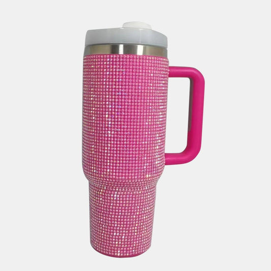Rhinestone Stainless Steel Tumbler with Straw - Clothes For Her Online Store