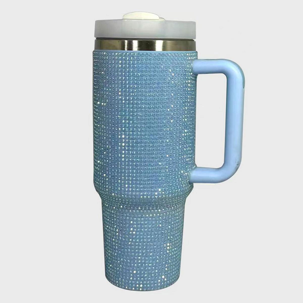 Rhinestone Stainless Steel Tumbler with Straw - Clothes For Her Online Store