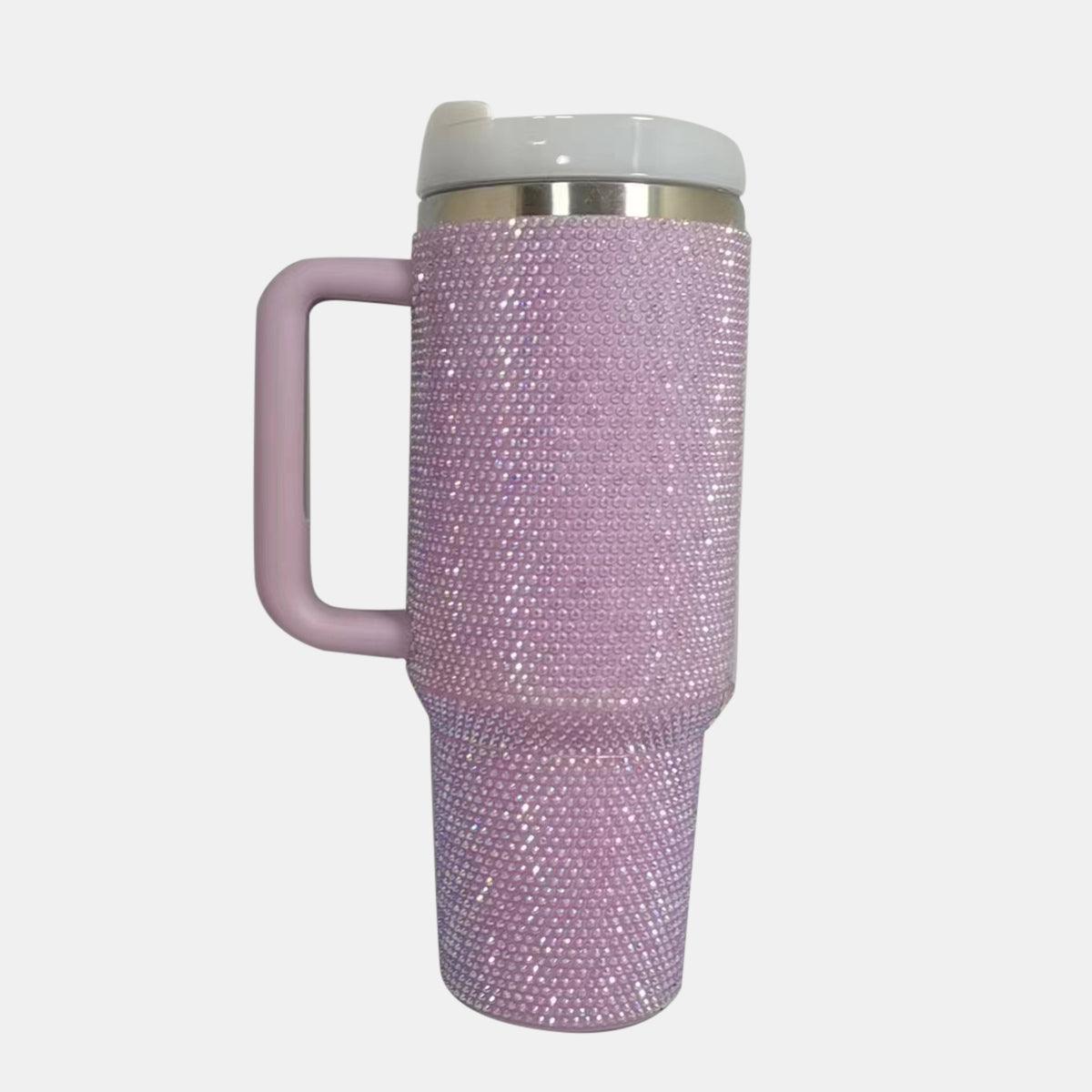 Rhinestone Stainless Steel Tumbler with Straw - Clothes For Her Online Store