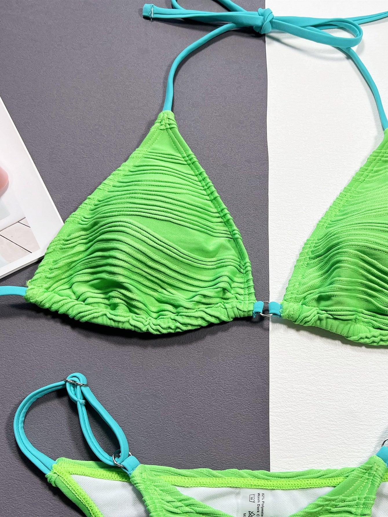 Ribbed Halter Neck Two-Piece Bikini Set - Clothes For Her Online Store