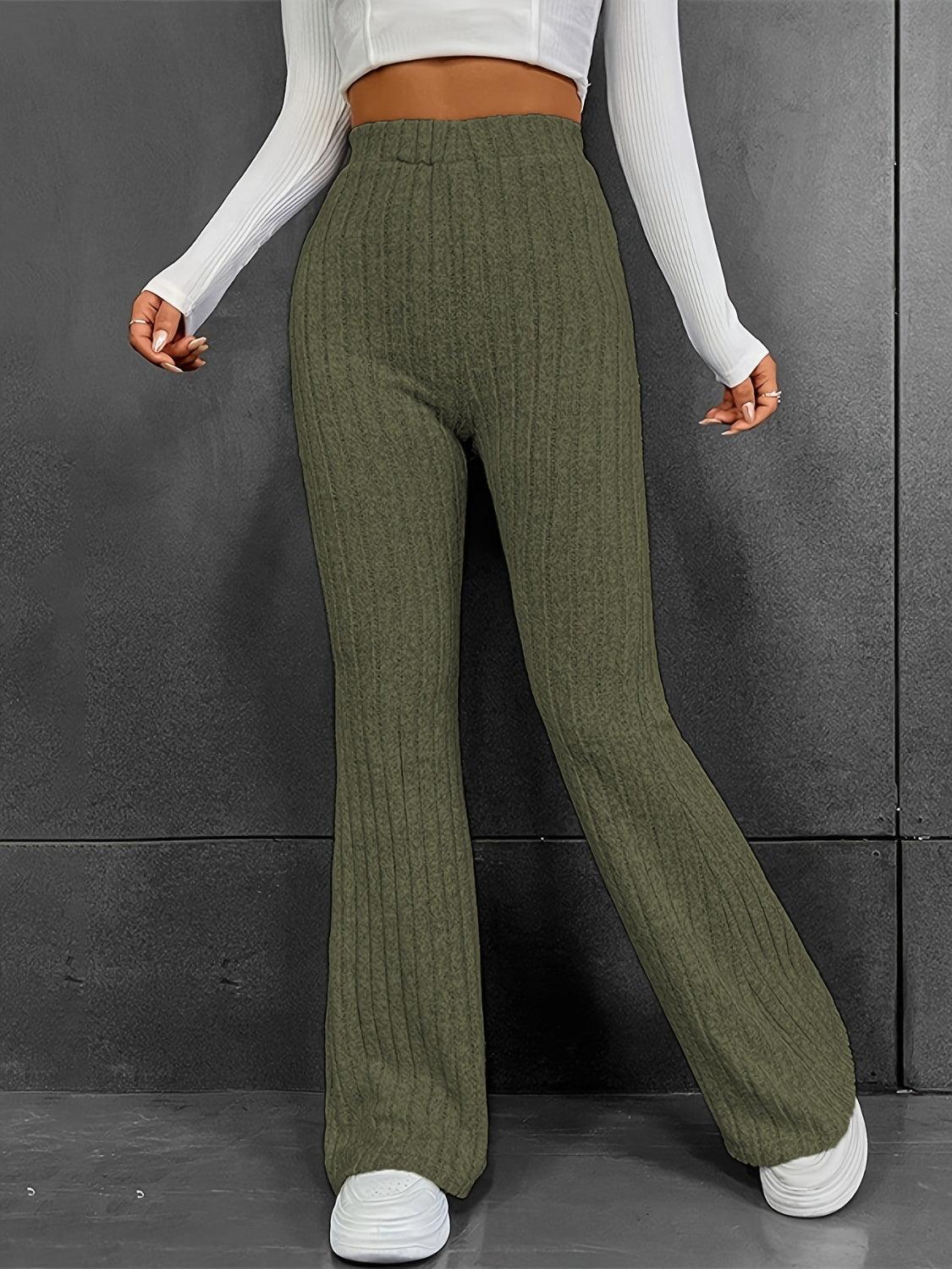 Ribbed High Waist Bootcut Pants - Clothes For Her Online Store