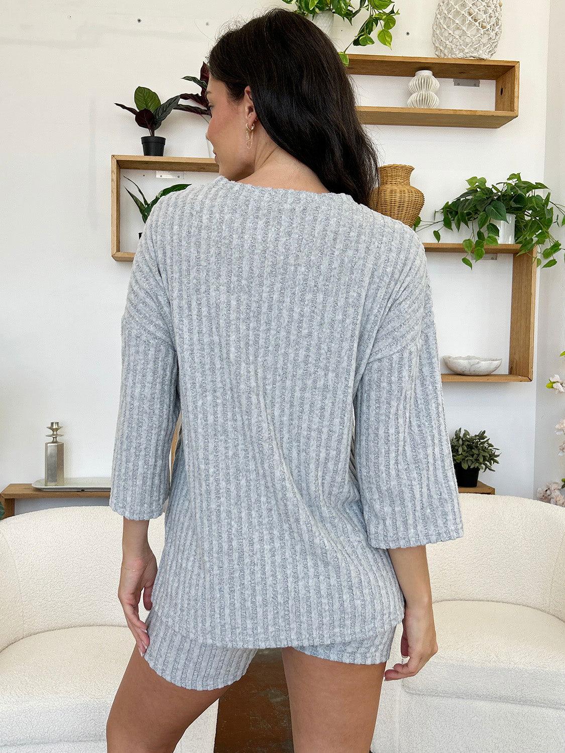 Ribbed Round Neck Top and Shorts Set - Clothes For Her Online Store