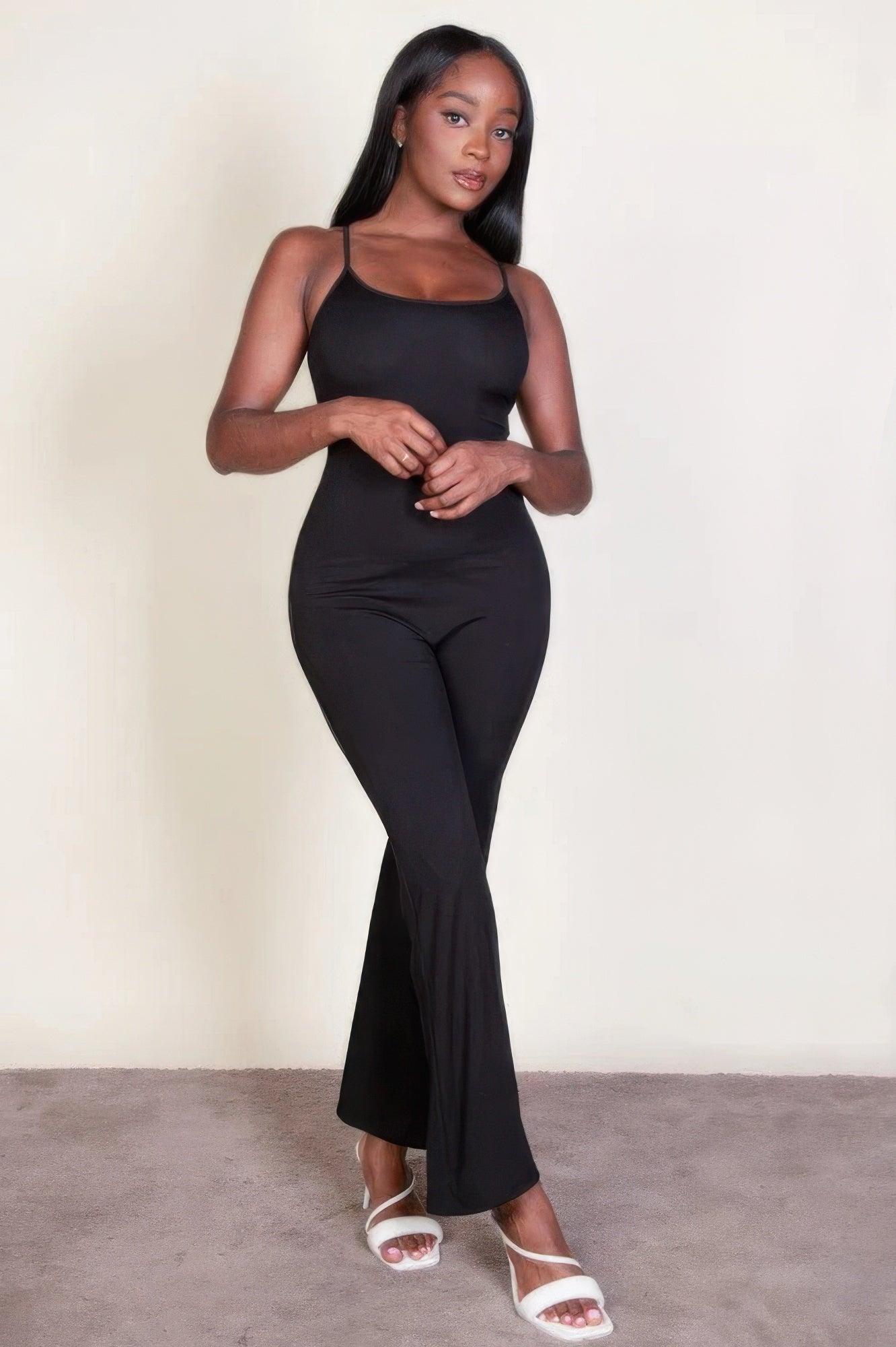 Ribbed sleeveless wide leg jumpsuit - Clothes For Her Online Store