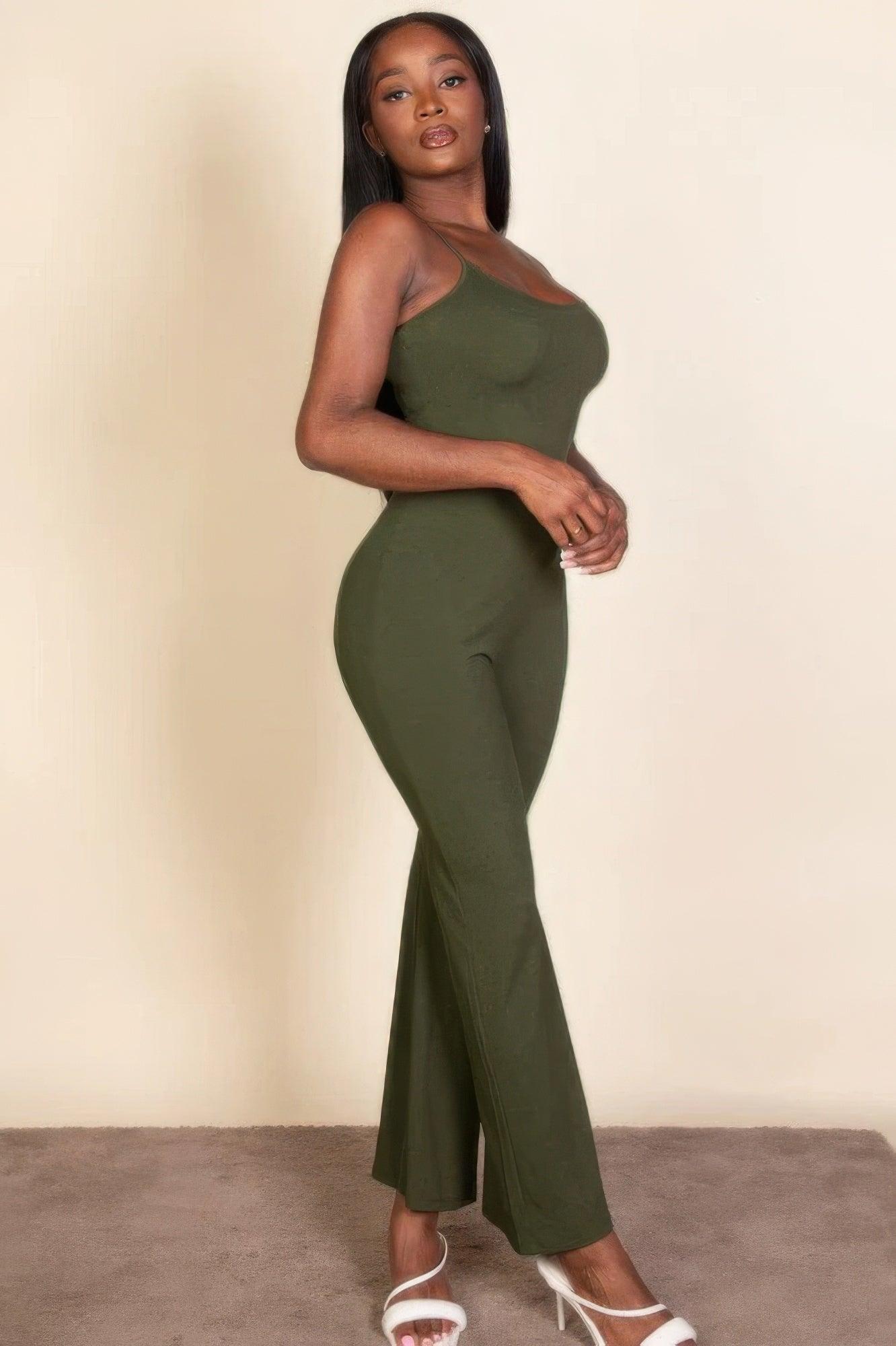 Ribbed sleeveless wide leg jumpsuit - Clothes For Her Online Store