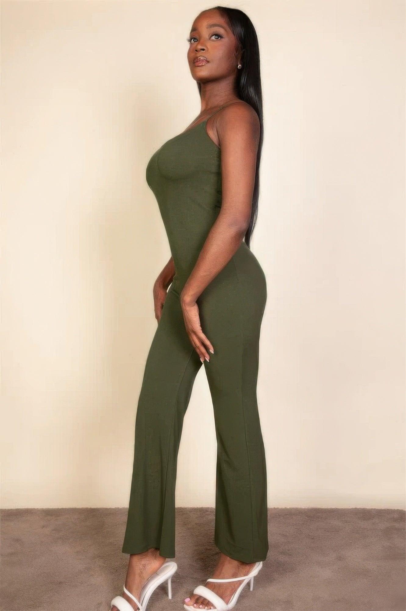Ribbed sleeveless wide leg jumpsuit - Clothes For Her Online Store