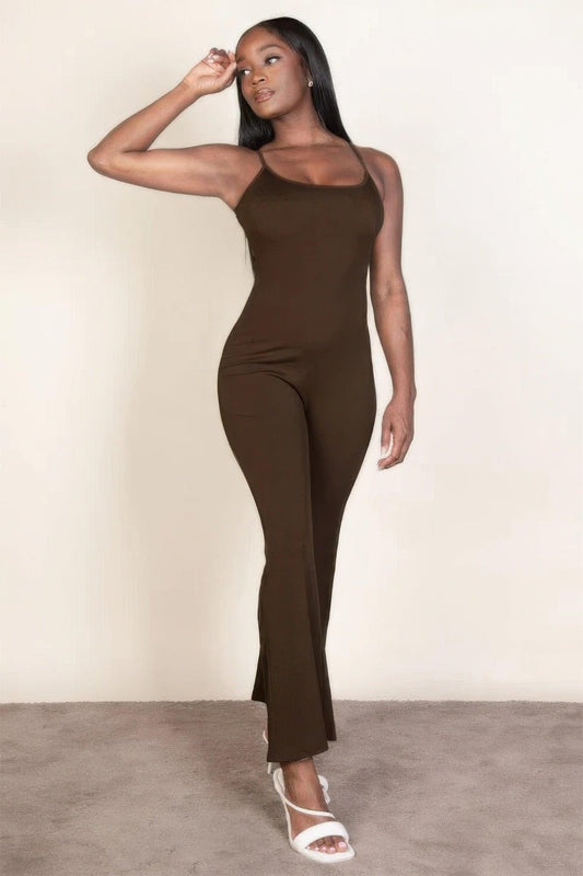 Ribbed sleeveless wide leg jumpsuit - Clothes For Her Online Store