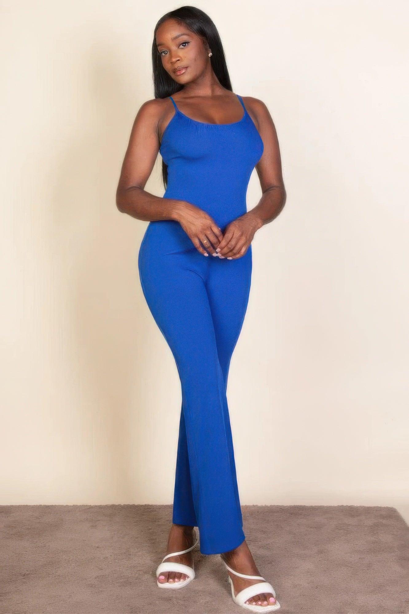 Ribbed sleeveless wide leg jumpsuit - Clothes For Her Online Store