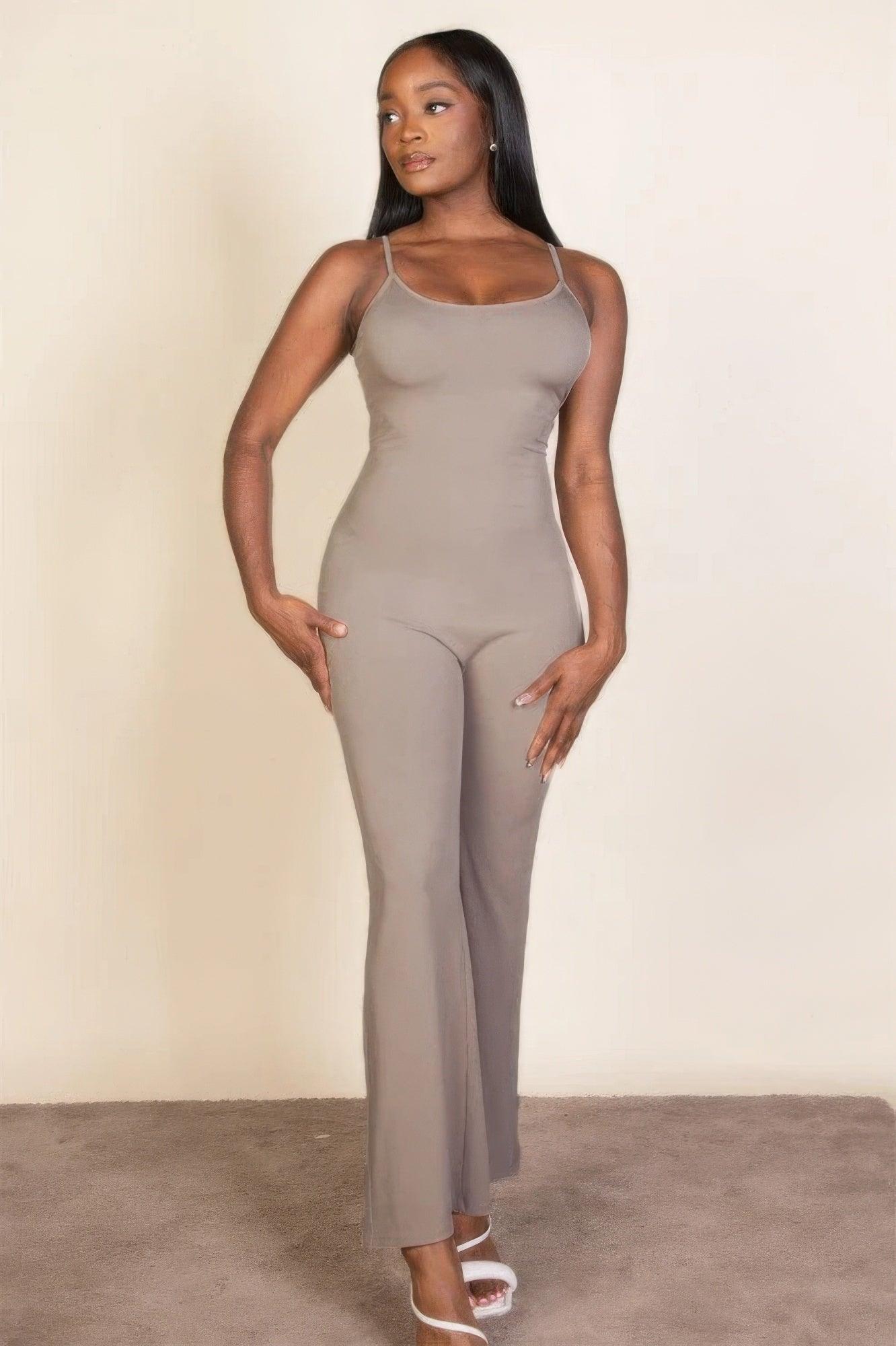 Ribbed sleeveless wide leg jumpsuit - Clothes For Her Online Store