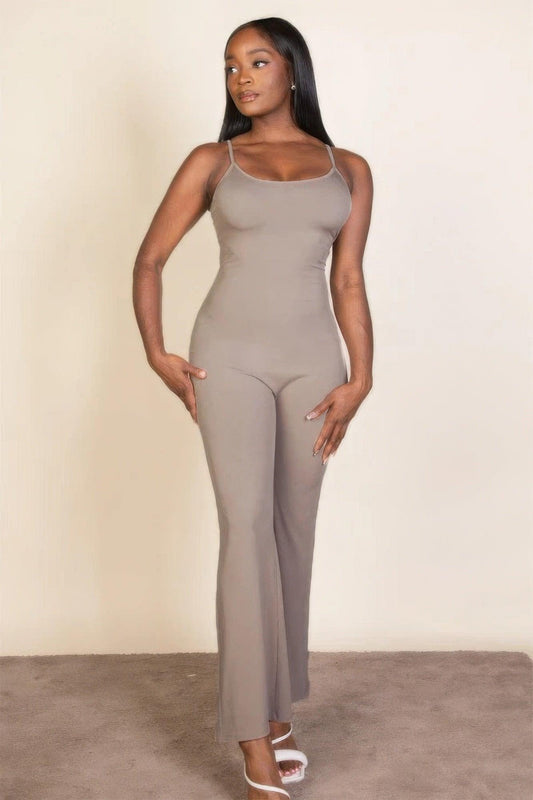 Ribbed sleeveless wide leg jumpsuit - Clothes For Her Online Store