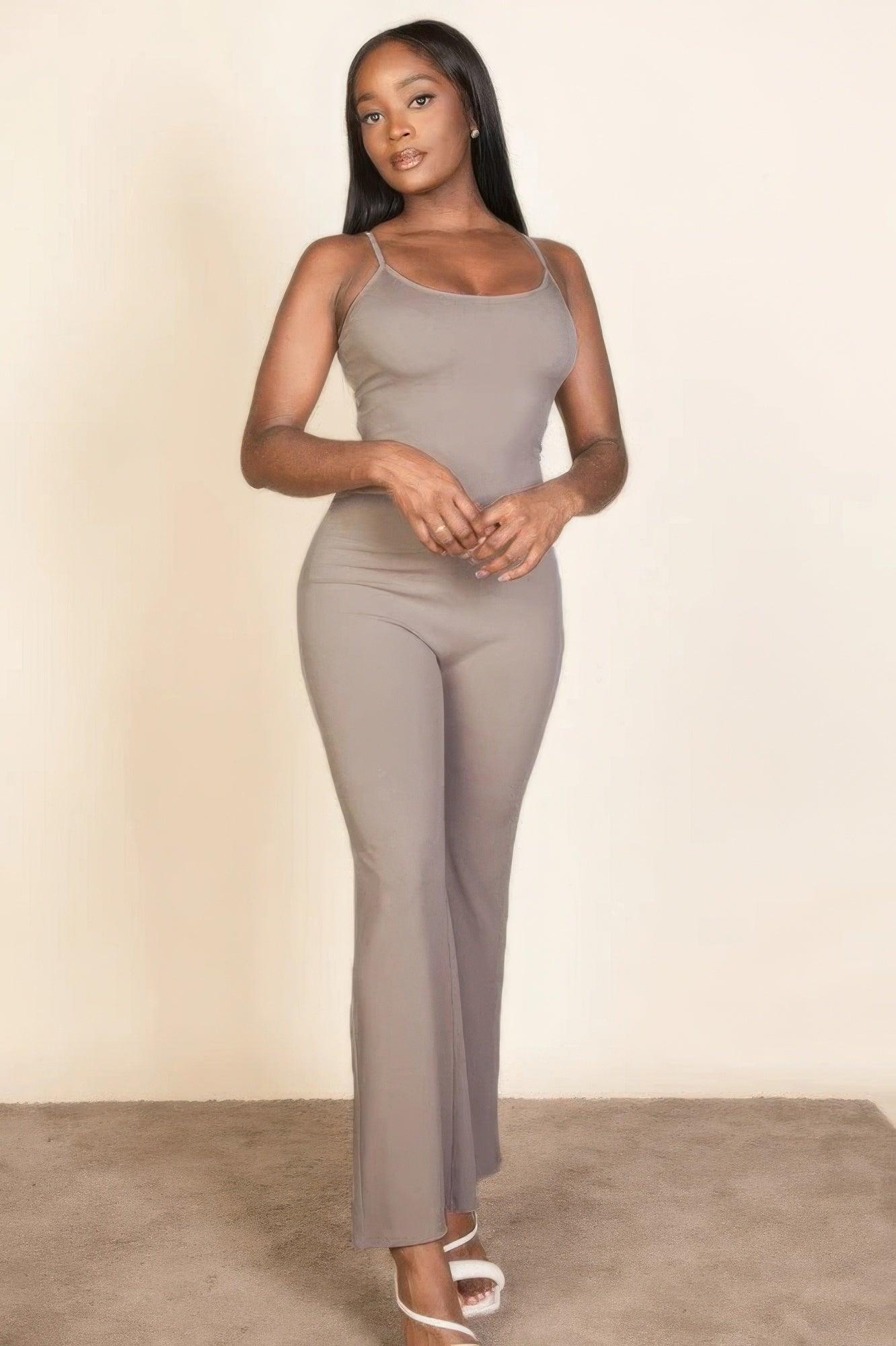 Ribbed sleeveless wide leg jumpsuit - Clothes For Her Online Store