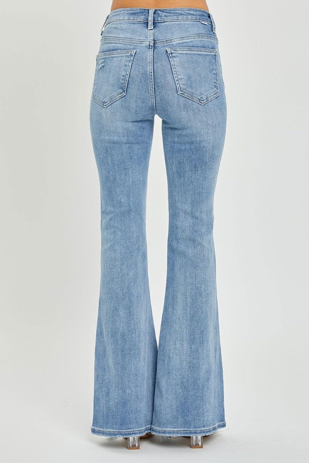 Risen Full Size High Rise Frayed Hem Flare Jeans - Clothes For Her Online Store