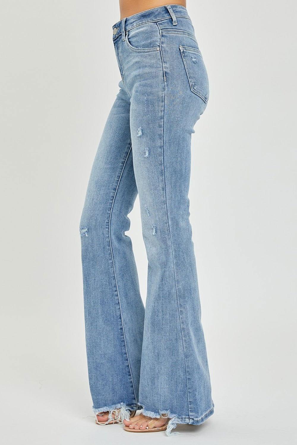 Risen Full Size High Rise Frayed Hem Flare Jeans - Clothes For Her Online Store