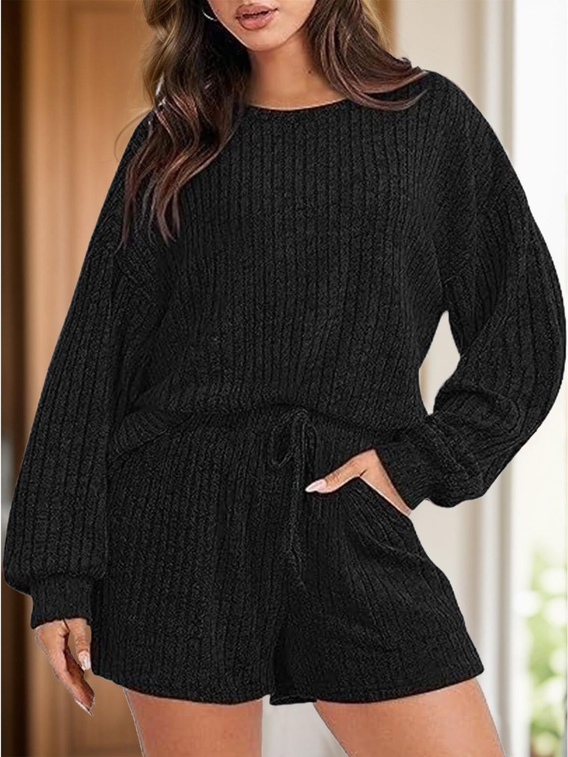 Round Neck Dropped Shoulder Top and Shorts Set - Clothes For Her Online Store