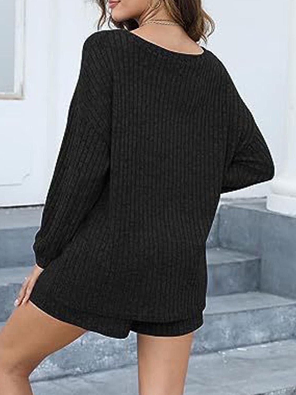 Round Neck Dropped Shoulder Top and Shorts Set - Clothes For Her Online Store