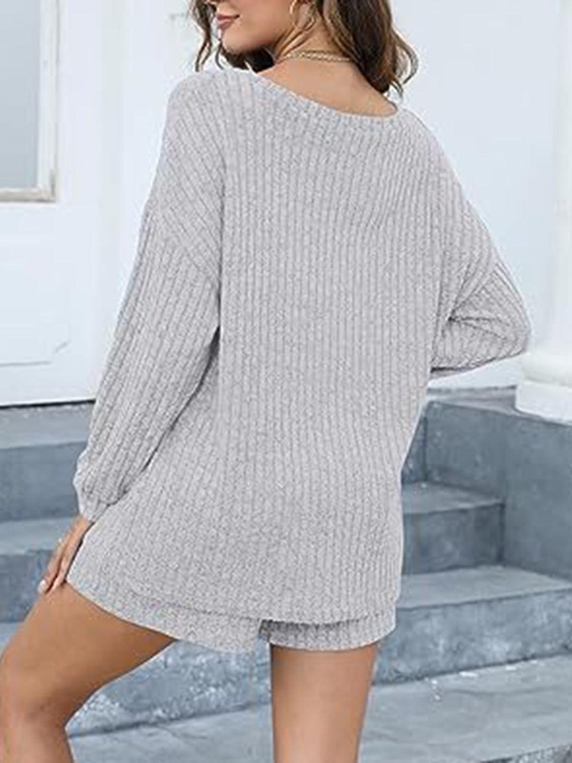 Round Neck Dropped Shoulder Top and Shorts Set - Clothes For Her Online Store