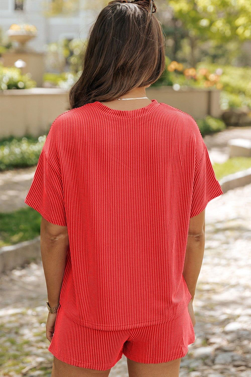 Round Neck Dropped Shoulder Top and Shorts Set - Clothes For Her Online Store