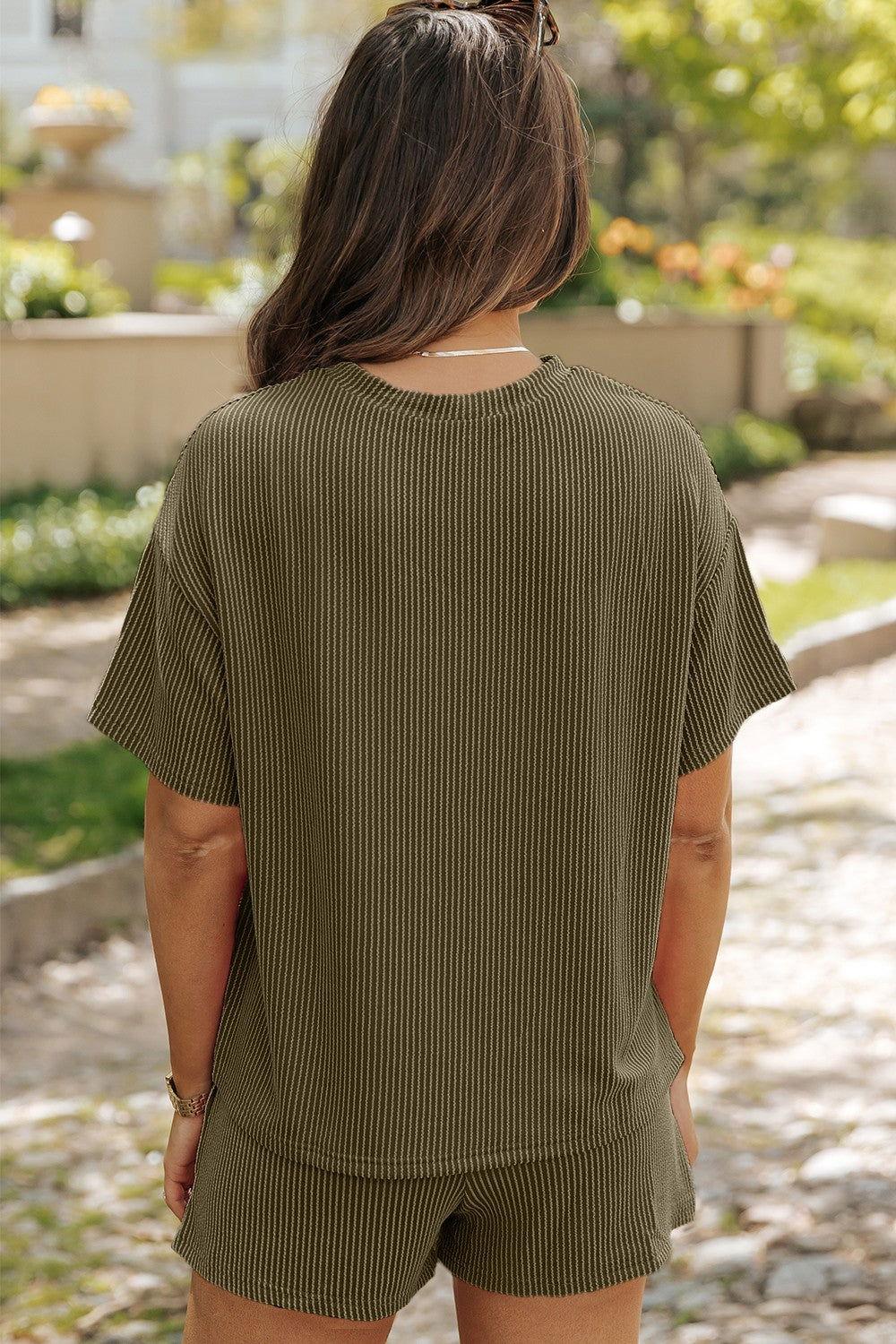 Round Neck Dropped Shoulder Top and Shorts Set - Clothes For Her Online Store