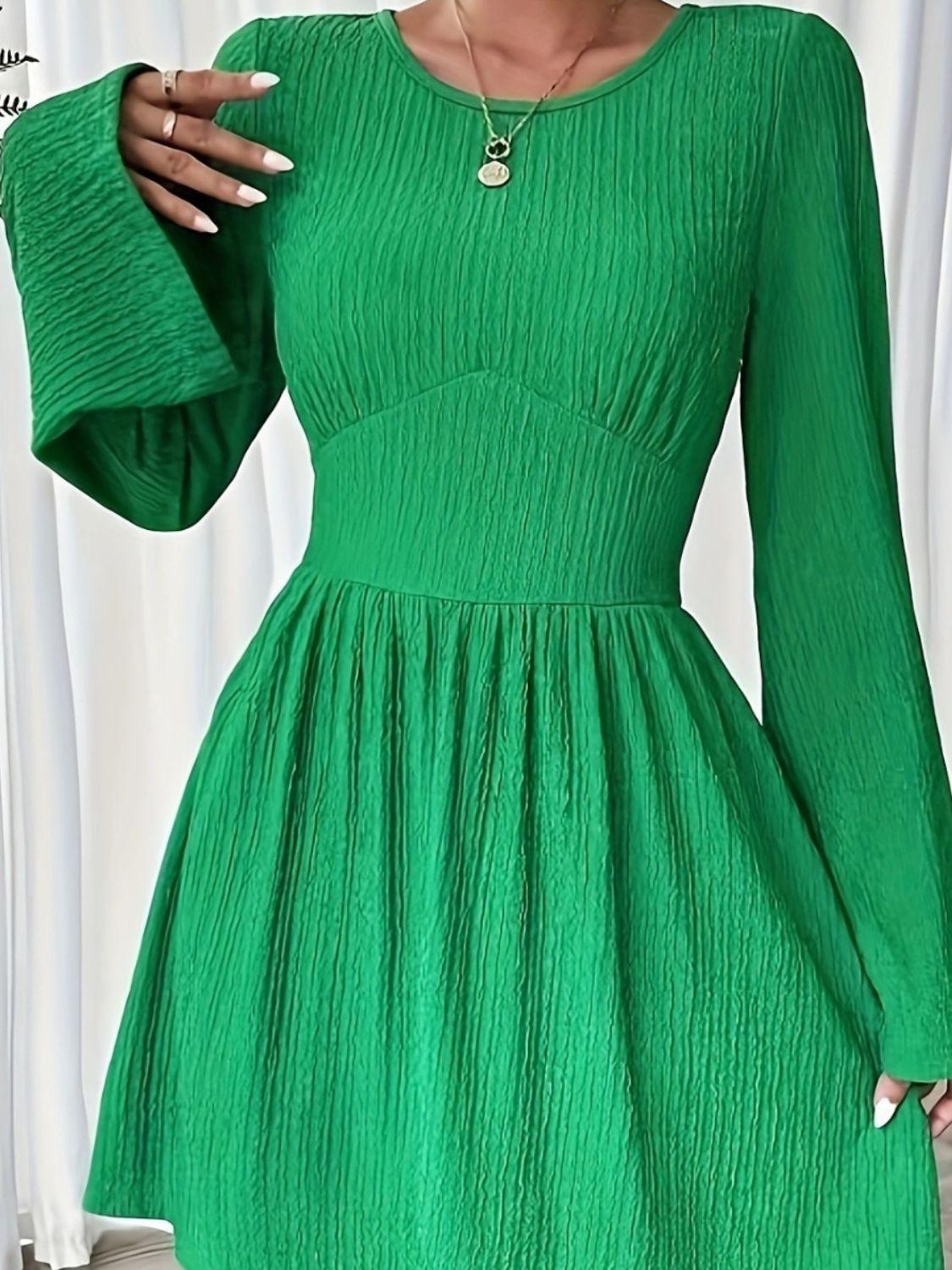 Round Neck Flare Sleeve Mini Dress - Clothes For Her Online Store