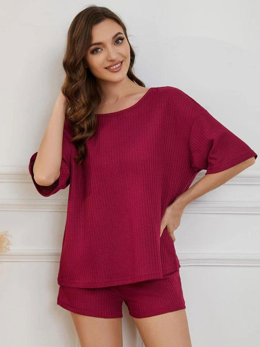 Round Neck Half Sleeve Top and Shorts Lounge Set - Clothes For Her Online Store
