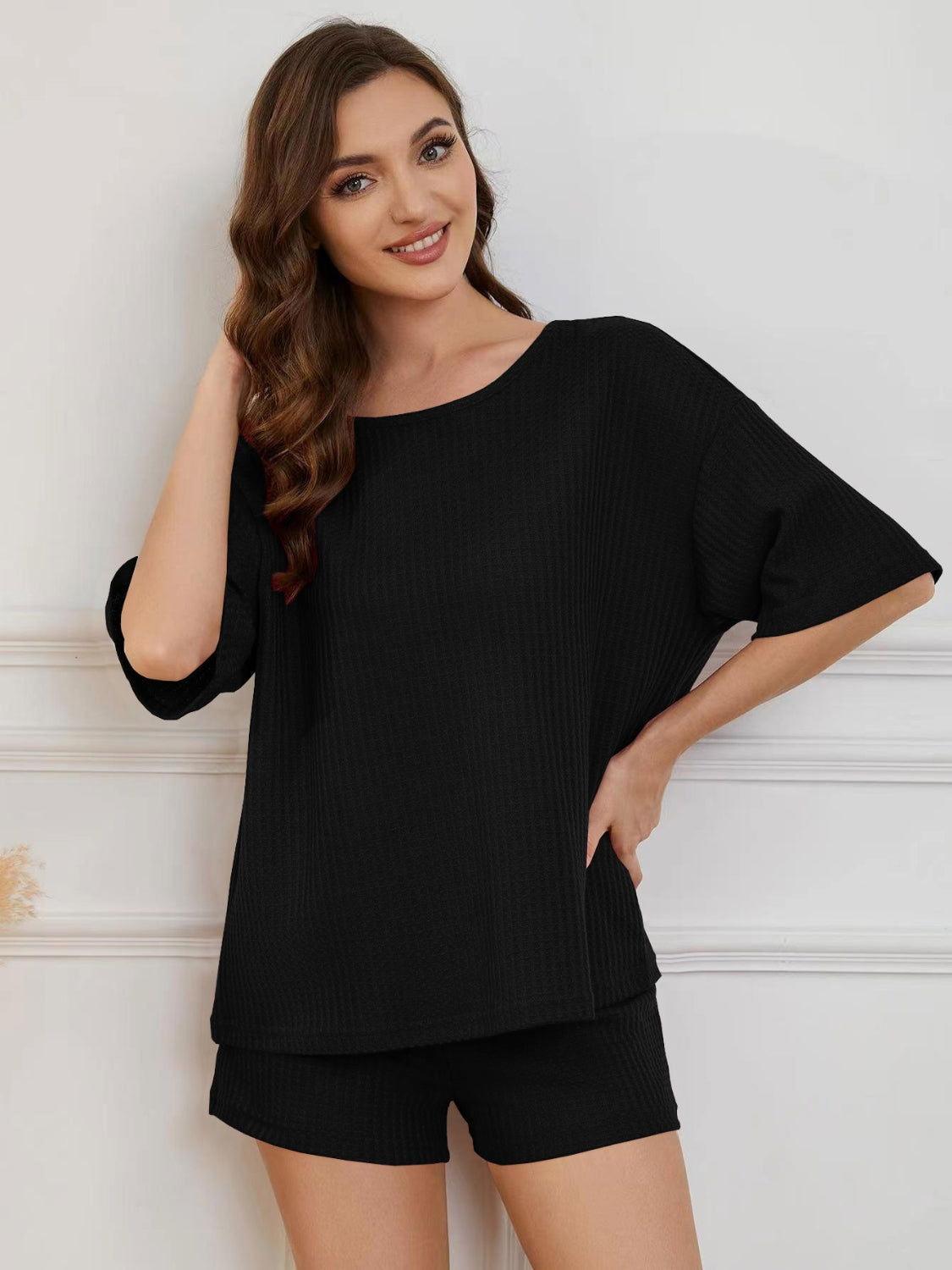 Round Neck Half Sleeve Top and Shorts Lounge Set - Clothes For Her Online Store
