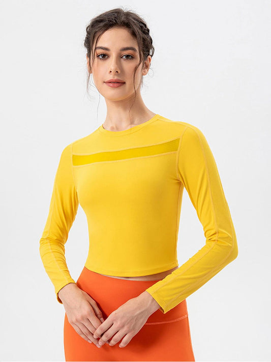 Round Neck Long Sleeve Active T-Shirt - Clothes For Her Online Store