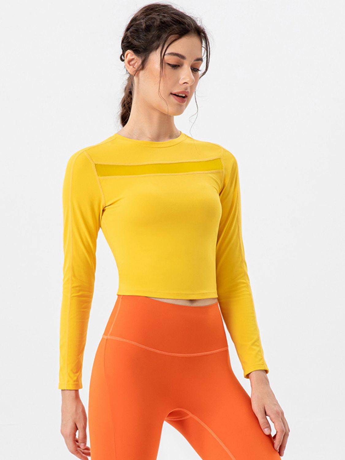 Round Neck Long Sleeve Active T-Shirt - Clothes For Her Online Store