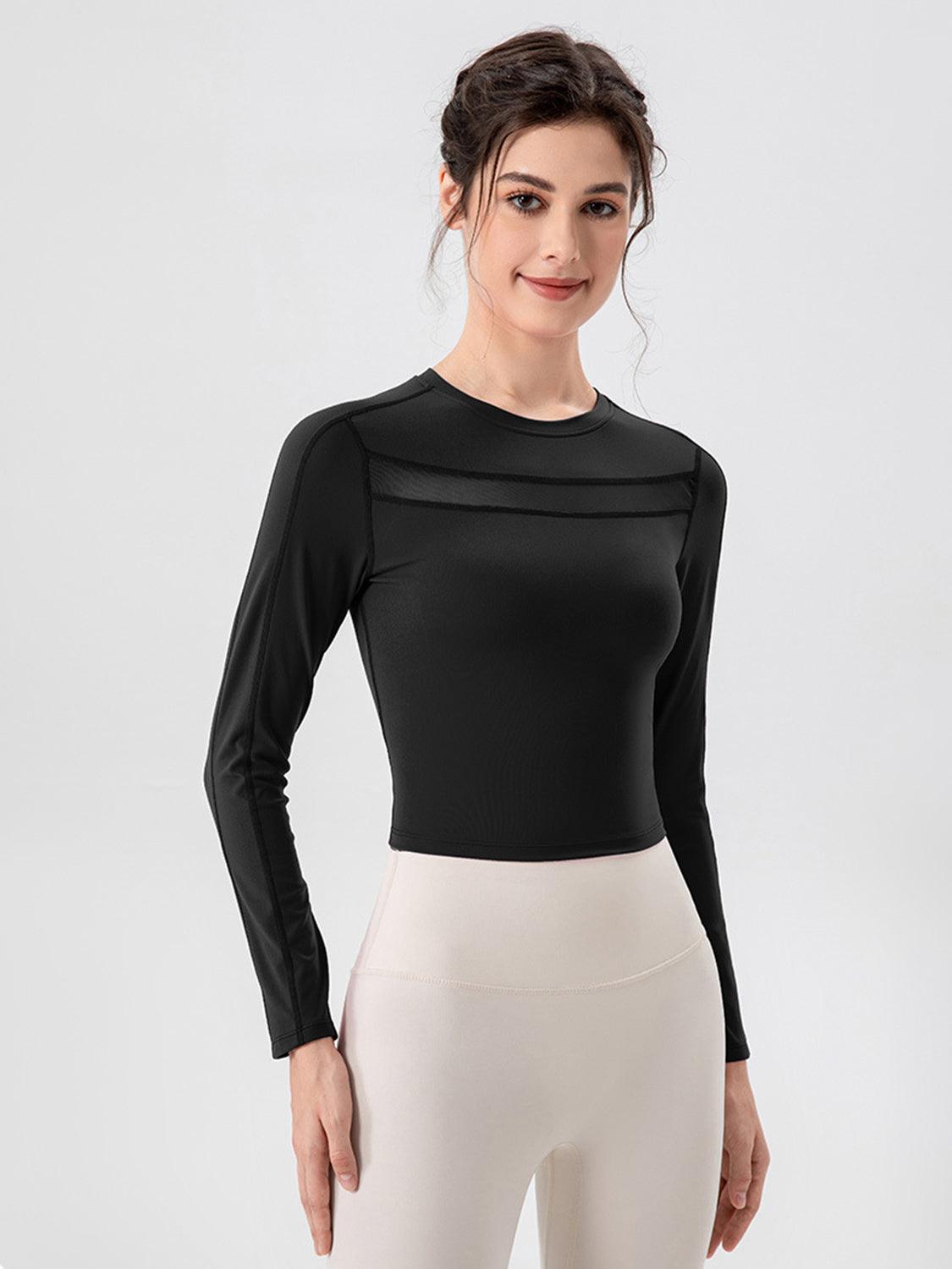 Round Neck Long Sleeve Active T-Shirt - Clothes For Her Online Store