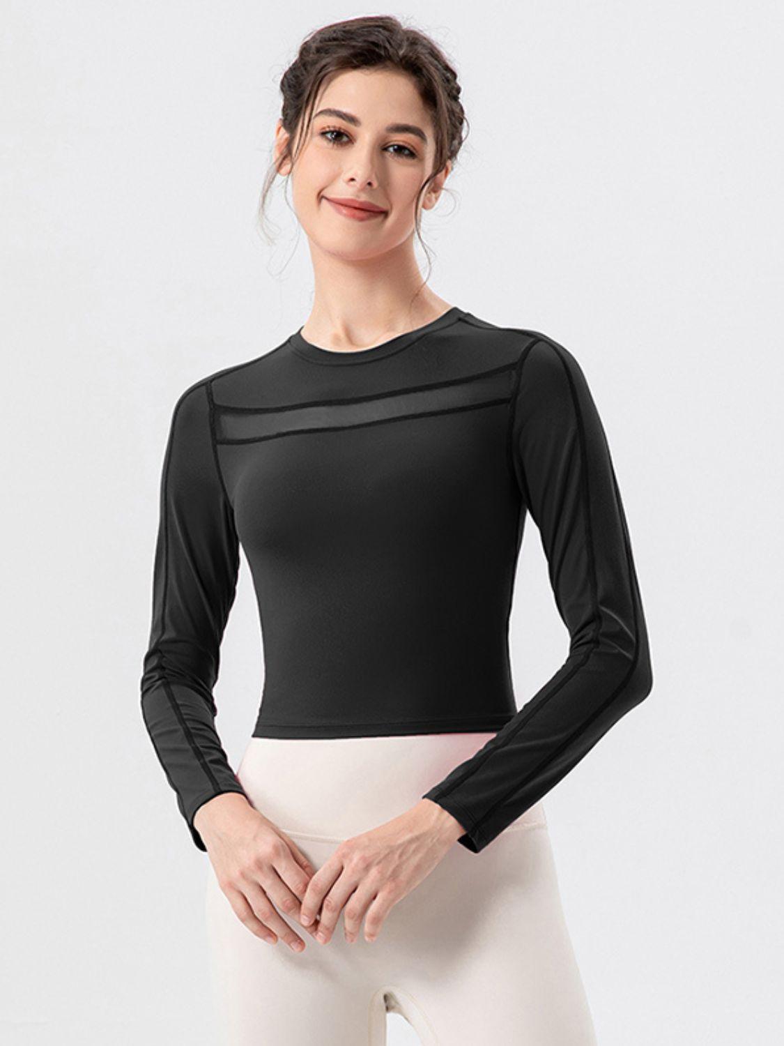 Round Neck Long Sleeve Active T-Shirt - Clothes For Her Online Store