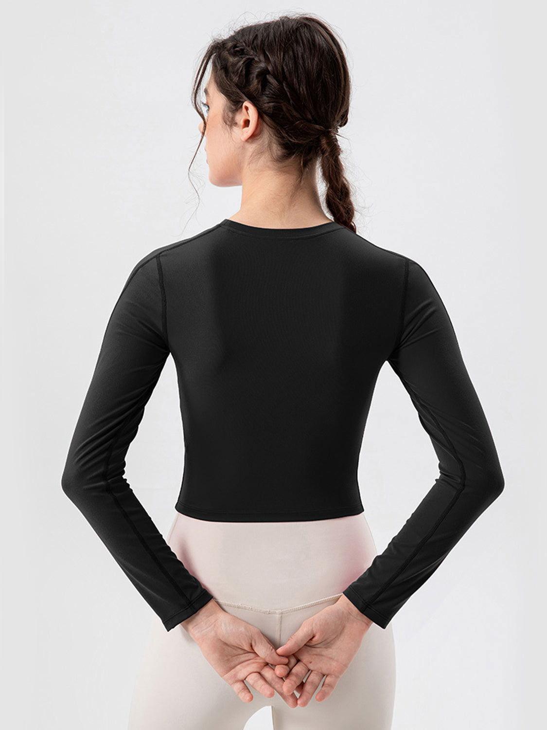 Round Neck Long Sleeve Active T-Shirt - Clothes For Her Online Store