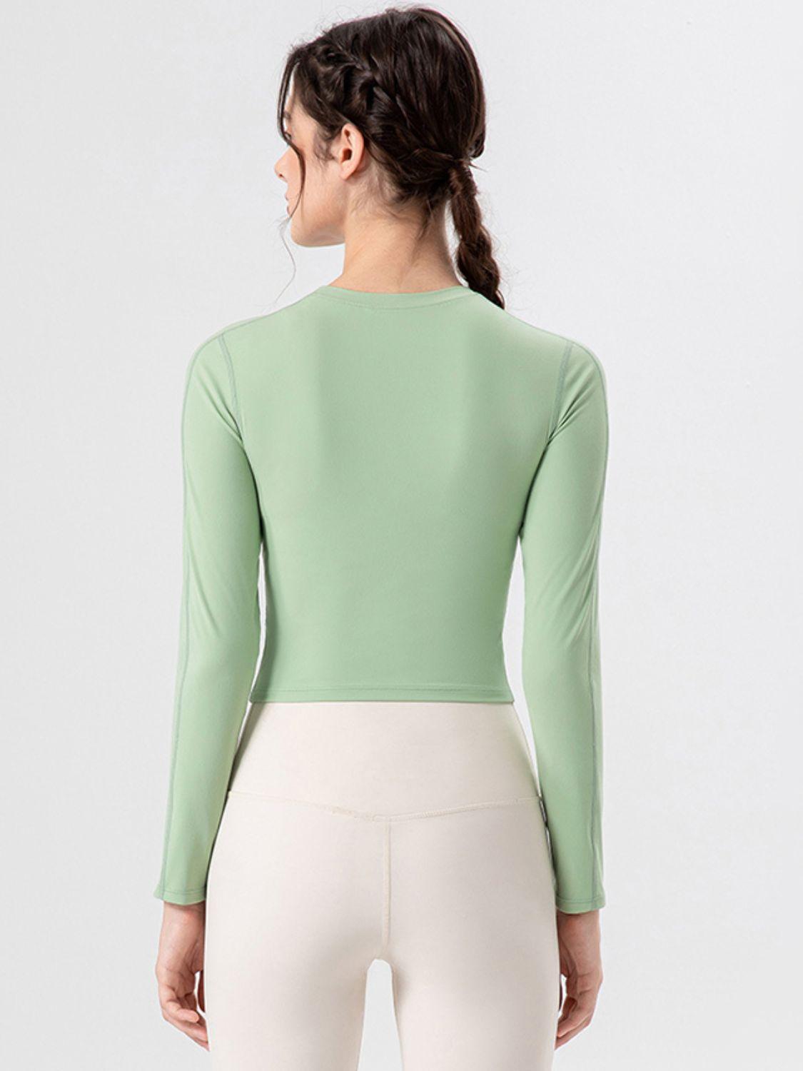Round Neck Long Sleeve Active T-Shirt - Clothes For Her Online Store